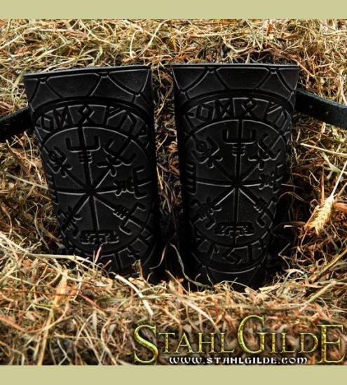 A Pair Leather Bracers Owl Celtic Spiritual Vikings Magic Nordic Amulet  with Scale design