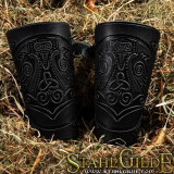 A Pair Leather Bracers Owl Celtic Spiritual Vikings Magic Nordic Amulet  with Scale design